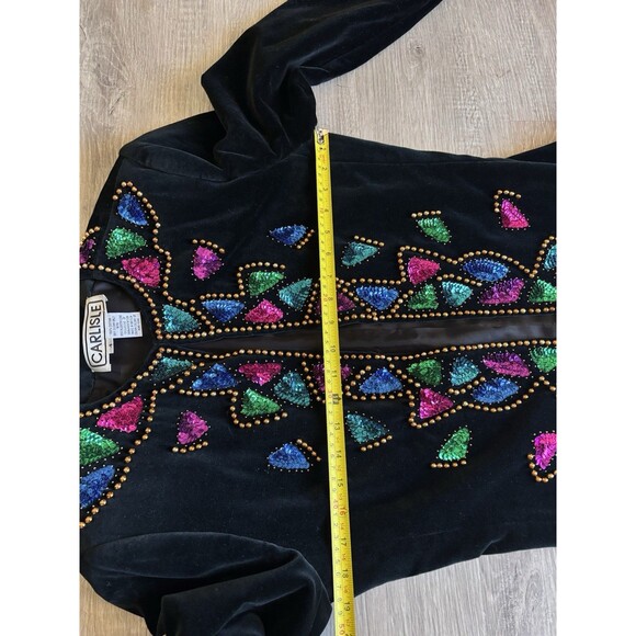 Vtg Ornate Jewels Colorful Sequin Studded Black Velvet Whimsigoth Witch Blazer 4 - Picture 8 of 9